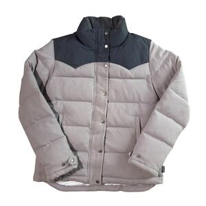 Patagonia Jacket Womens Medium Gray Down Puffer Canvas Full Zip Snap Warm Winter